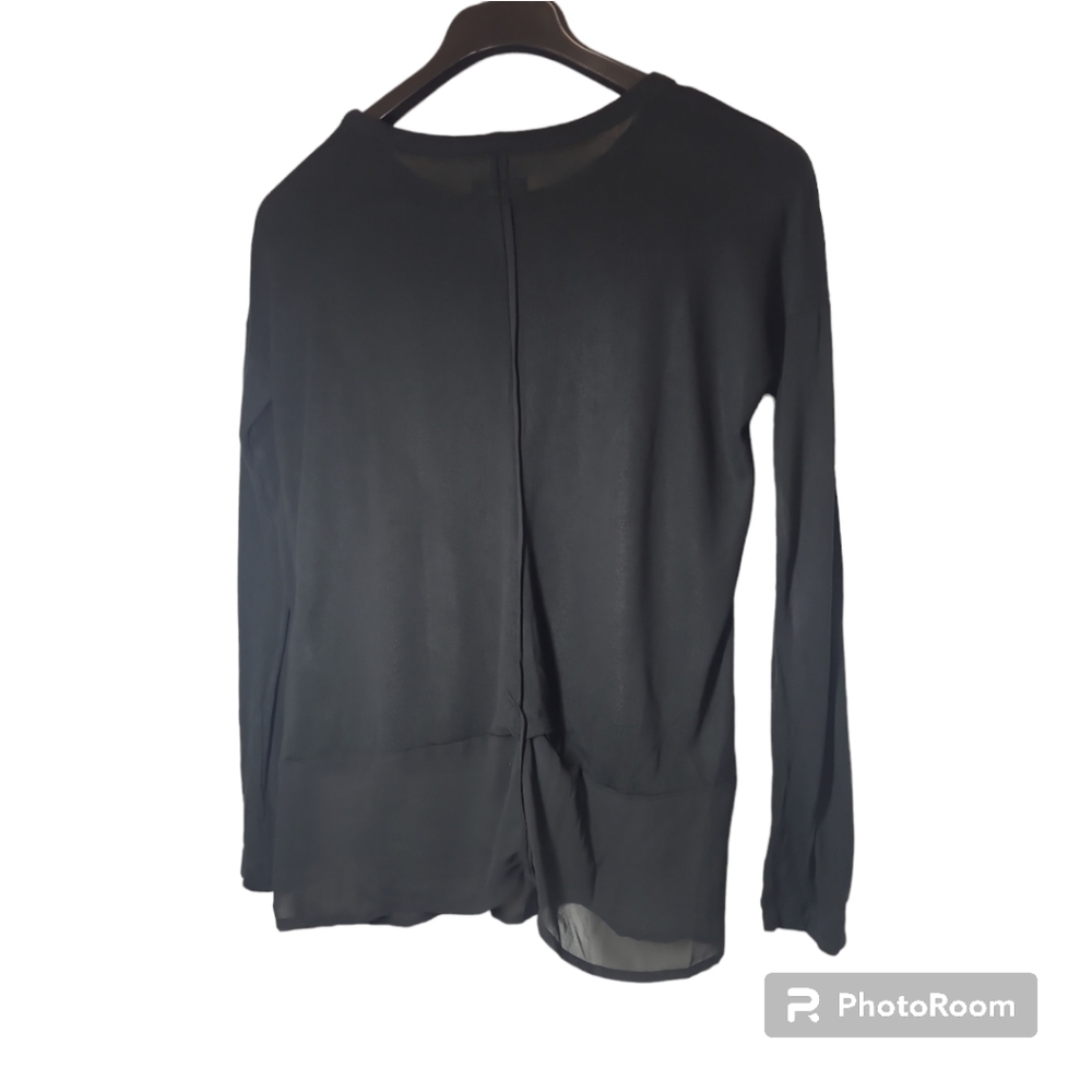 Rag & Bone Long Sleeve Modal Silk Mixed Media Distressed Top Sheer Trim Size S - Picture 5 of 10